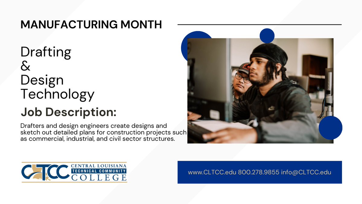 goCLTCC's tweet photo. Are you interested in AutoCAD design? Learn more at CLTCC.
🔗https://t.co/dm3fgcOTTj
☎️800.278.9855
📧info@CLTCC.edu
#goCLTCC😸 #BobcatProud🐾 #MFGDAY22 #LAMFGWeek #ManufacturingMonth https://t.co/aAzTEzmQdW