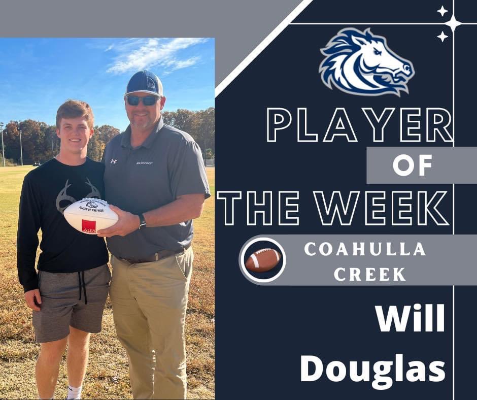 CoachRidleyCCHS's tweet photo. Alfa's Player of the Week is senior linebacker Will Douglas. #34 for the Colts racked up 3 catches for 39 yards on offense and 10 tackles, one sack and 2 tackles for loss on defense. Douglas has been with the team all four years of high school. https://t.co/TxgO7XXpra