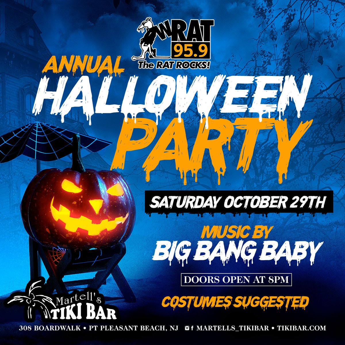 No tricks, just treats!👻Join us for our Annual Halloween Party hosted by the WRAT 95.9FM!🎃 

Live entertainment by Big Bang Baby + Cash💰Prizes for Best Costumes &amp; more!🤑