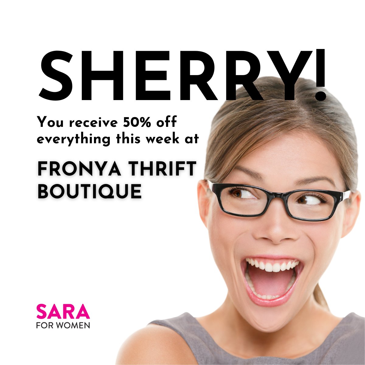 SARAforWomen's tweet photo. 🎉🛍🎉
Hooray, #SHERRY! It's your week to save 50% on your purchases at #FronyaThriftBoutique* in @MissionDowntown! Hurry in!
*Fronya is a SARA social enterprise in #MissionBC. Your purchases/donations help support programs/services for women in need.

#FraserValley #ShopLocal https://t.co/KoqhPnglvx