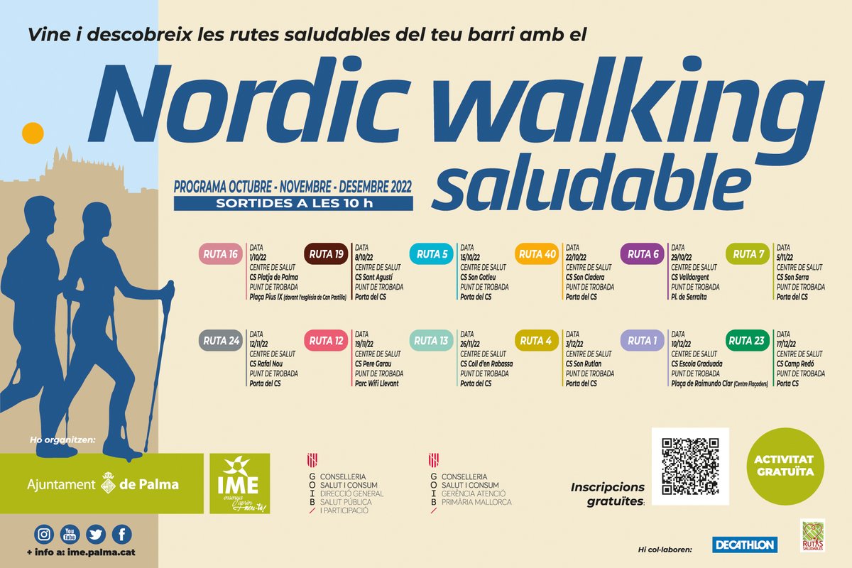 👟👟Seguim amb les nostres rutes d'iniciació a la marxa nòrdica #NordicWalking Saludable. 👉Aquest dissabte a les 10 h us esperam a la plaça de Serralta amb moltes ganes de començar el dia amb activitat i energia! Inscripcions gratuïtes: bit.ly/3RmH5NA