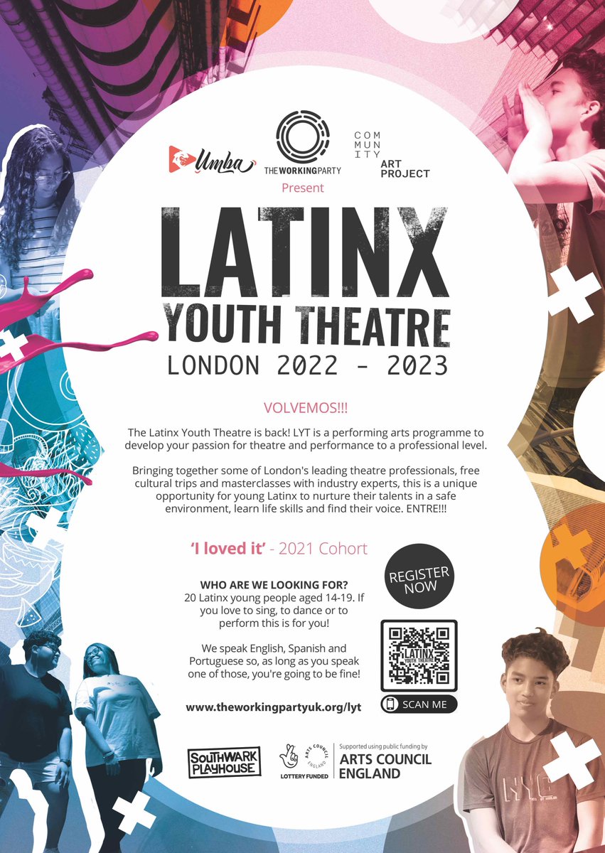 #LYT2022 is looking for amazing Latinx young people as it goes into its second year with @MIGUELHTU @CamilaMRobinson and @CarlosOssa33 at @swkplay . Book your place on info and admission sessions now and SPREAD THE WORD! xx theworkingpartyuk.org/lyt