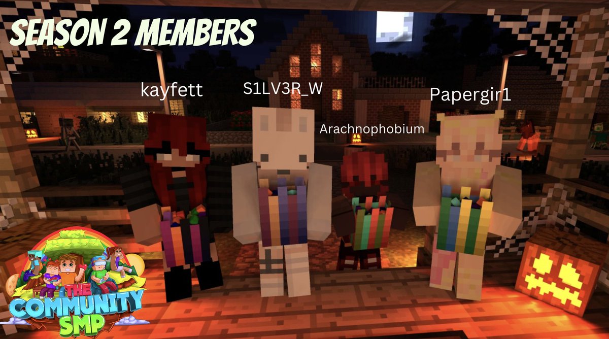 TheCommunitySMP's tweet image. Whose next?!??! GO GO GO! @kayyfett @S1LV3R_W @Arachnophobium @papergir1 are all ready for spooky szn!! How much candy are they getting this year? #thecommunitysmp