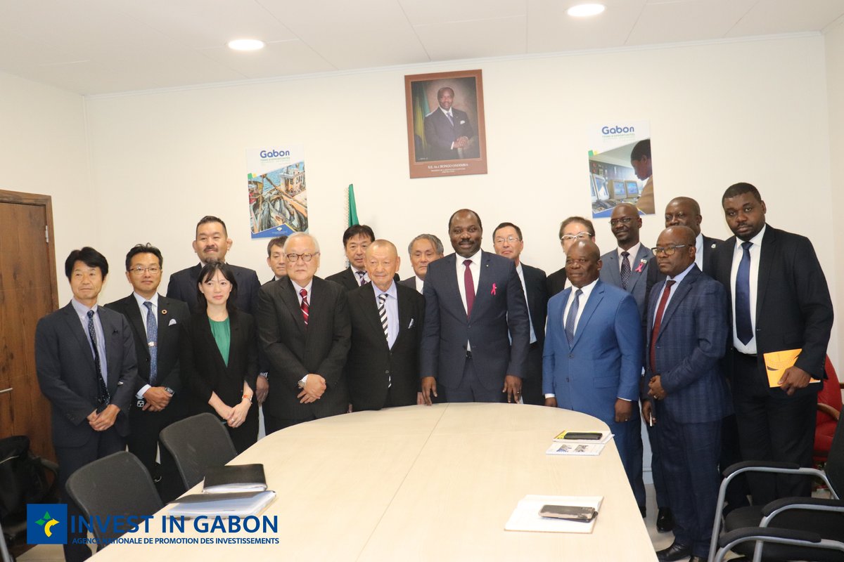 InvestinGabon's tweet photo. 📆 Du 24 au 30/10
🔴 L’ANPI-Gabon accueille la mission des investisseurs japonais #AFRECO au #Gabon 🇬🇦
➡️Etape 1 : Rencontres des investisseurs japonais avec le Ministre de la Promotion des Investissements @HuguesMadiya, et le Ministre d’Etat, Ministre de l’Industrie @pmoubelet https://t.co/4VUTVyWN9T