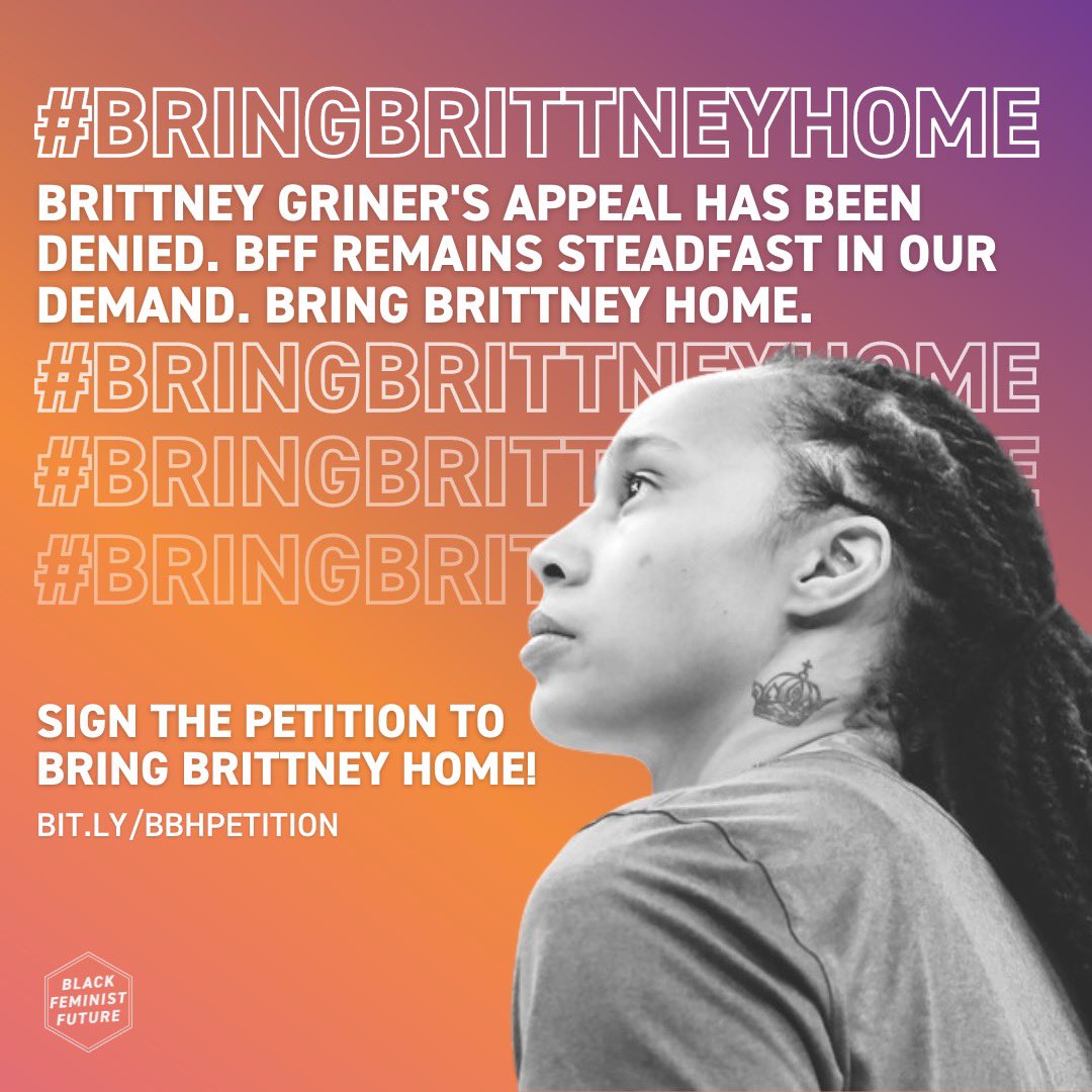 blkfemfuture's tweet image. While we were hopeful that Russia would take this opportunity to correct this injustice against BG, sadly, it is not a surprise that Black women have been failed again so miserably by government &amp;amp; harsh sentencing laws.

#freebg #freebrittneygriner #wearebg