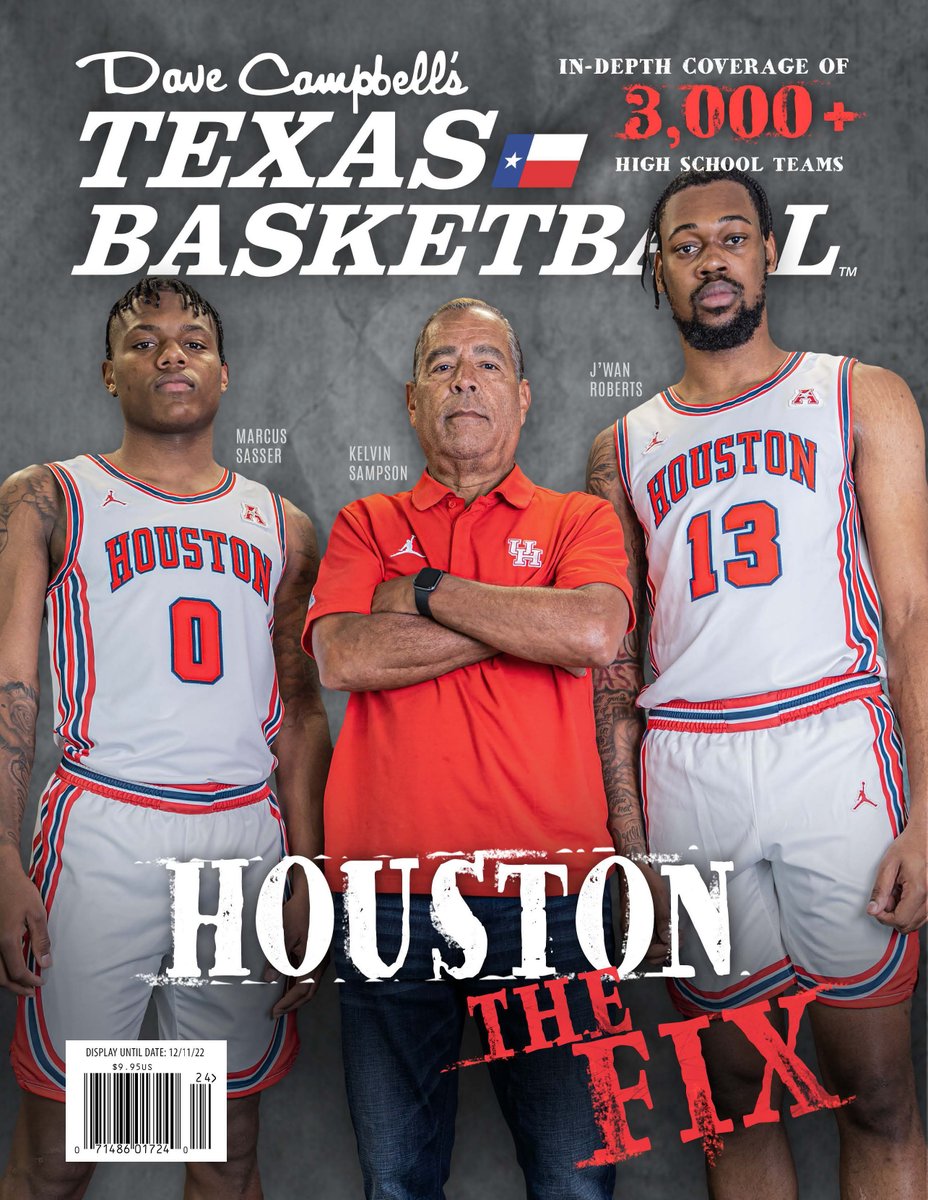 REVEALED: @UHCougarMBK graces the cover of the 2022-23 edition of Dave Campbell's Texas Basketball, with a little design inspiration from Houston's very own @brothermob. @CoachSampsonUH @m_sasser0 @JwanRoberts13