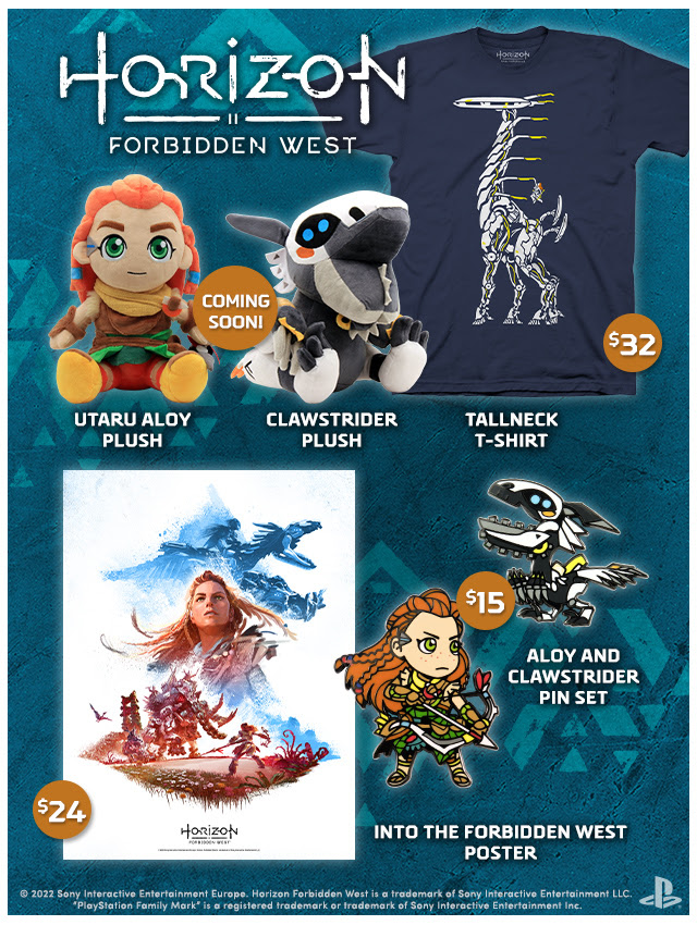 Wario64's tweet photo. Horizon Forbidden West merch at Fangamer https://t.co/KqBOXGXHTg https://t.co/qQHJ7iwHfw