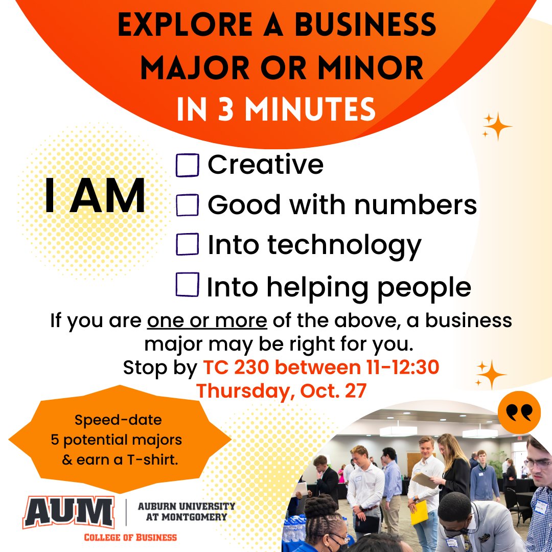 Curious about business majors or minors?🧐
#AUM #AUMCollegeofBusiness #AUMBusiness #Undergraduate #BusinessMajors #BusinessMinors #WarhawkNation #ChooseAUM