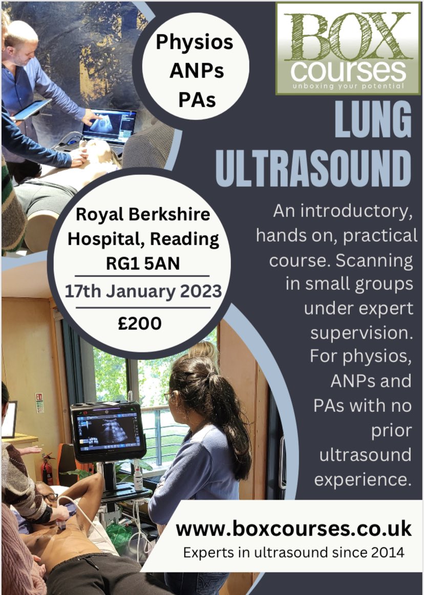 🚨 NEW COURSE 🚨 Perfect for physios, ANPs and PAs We are very excited to announce our first lung ultrasound focused day 🫁 Expert faculty, small groups and lots of hands on scanning 🪄 Follow the link for more info & bookings 👇🏼 boxcourses.co.uk/courses/focuse…