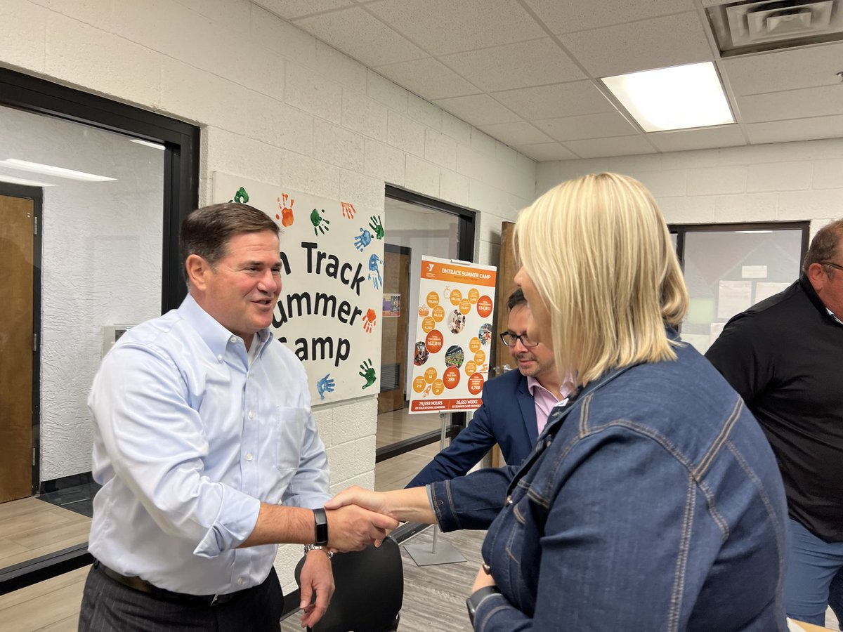 DougDucey's tweet photo. Made this announcement today at the Chris-Town YMCA, one of AZ OnTrack’s successful camp hosts. With another summer on the books, families – especially those in need – will benefit from this great program again. 2/ https://t.co/BtHgYIw8Y4