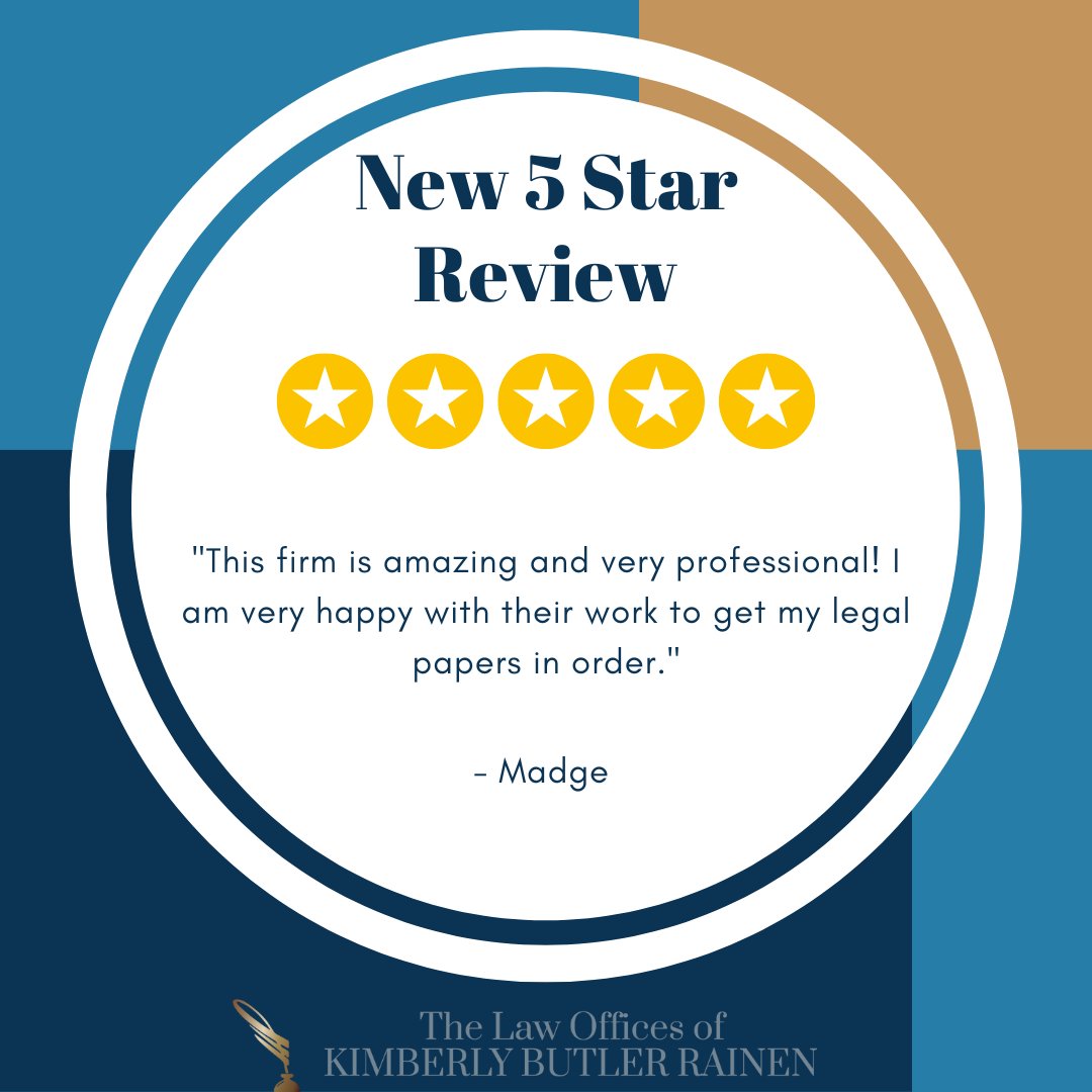 KBRainen's tweet photo. It's #TestimonialTuesday!

Thank you Madge for the ⭐️⭐️⭐️⭐️⭐️ Review: This firm is amazing and very professional! I am very happy with their work to get my legal papers in order. https://t.co/z6ASNd8nG0