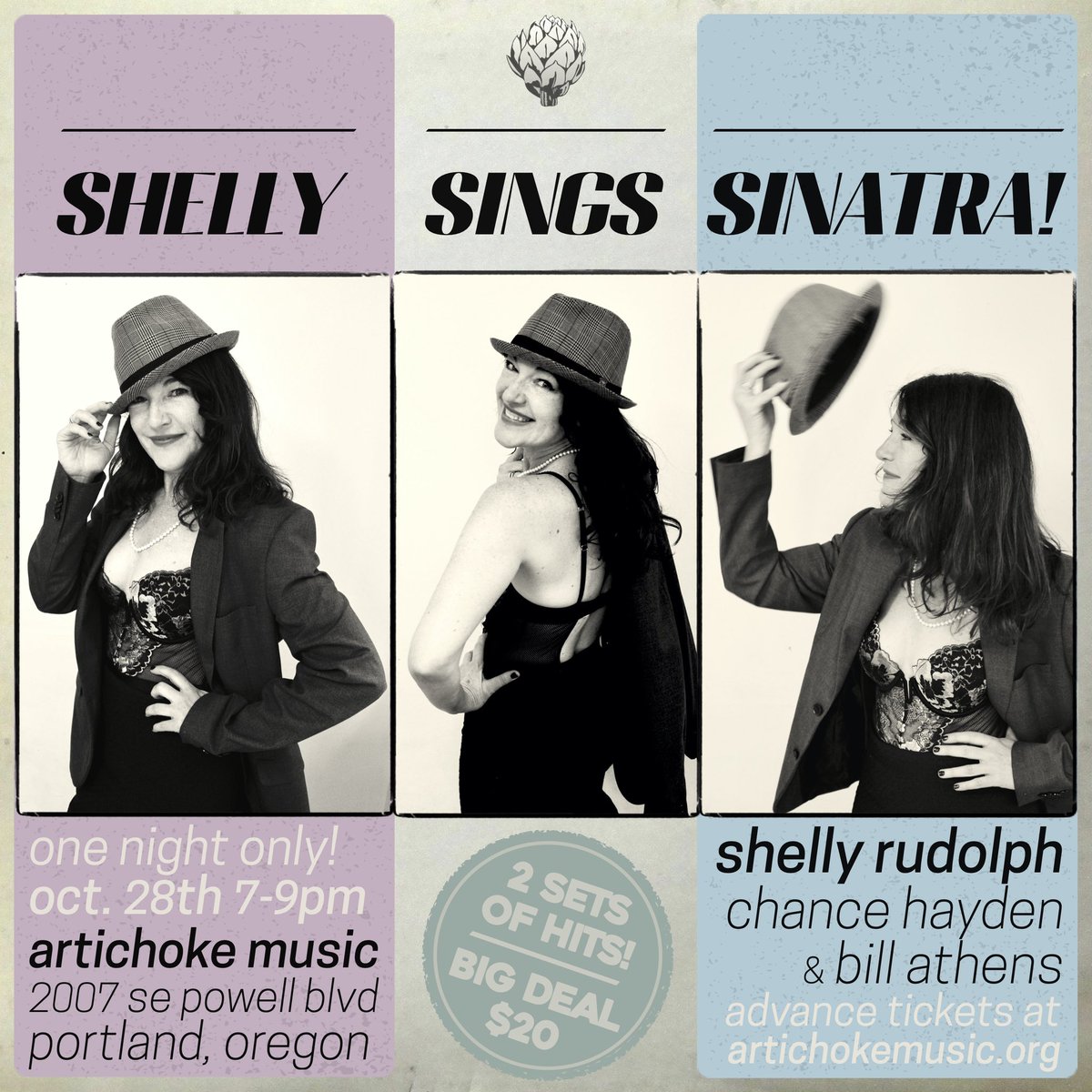 Doing a Sinatra night this Friday at <a href="/artichokemusic/">Artichoke Music</a> with Shelly Rudolph and Bill Athens!