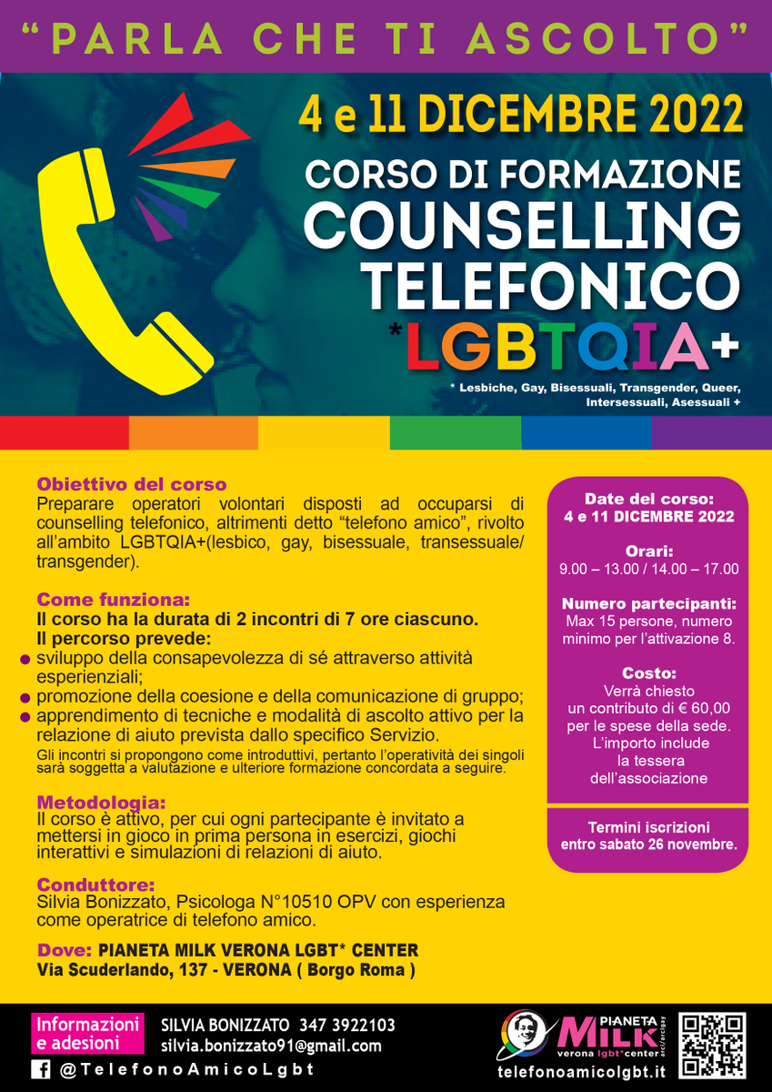 pianetaurano's tweet photo. Nuovo Corso per operatori del servizio di counselling LGBTQIA+ di Arcigay Pianeta Milk Verona: https://t.co/iDDDhYqhSl #pianetamilkverona #arcigayverona #LGBTQIA https://t.co/F7L34oaEOY
