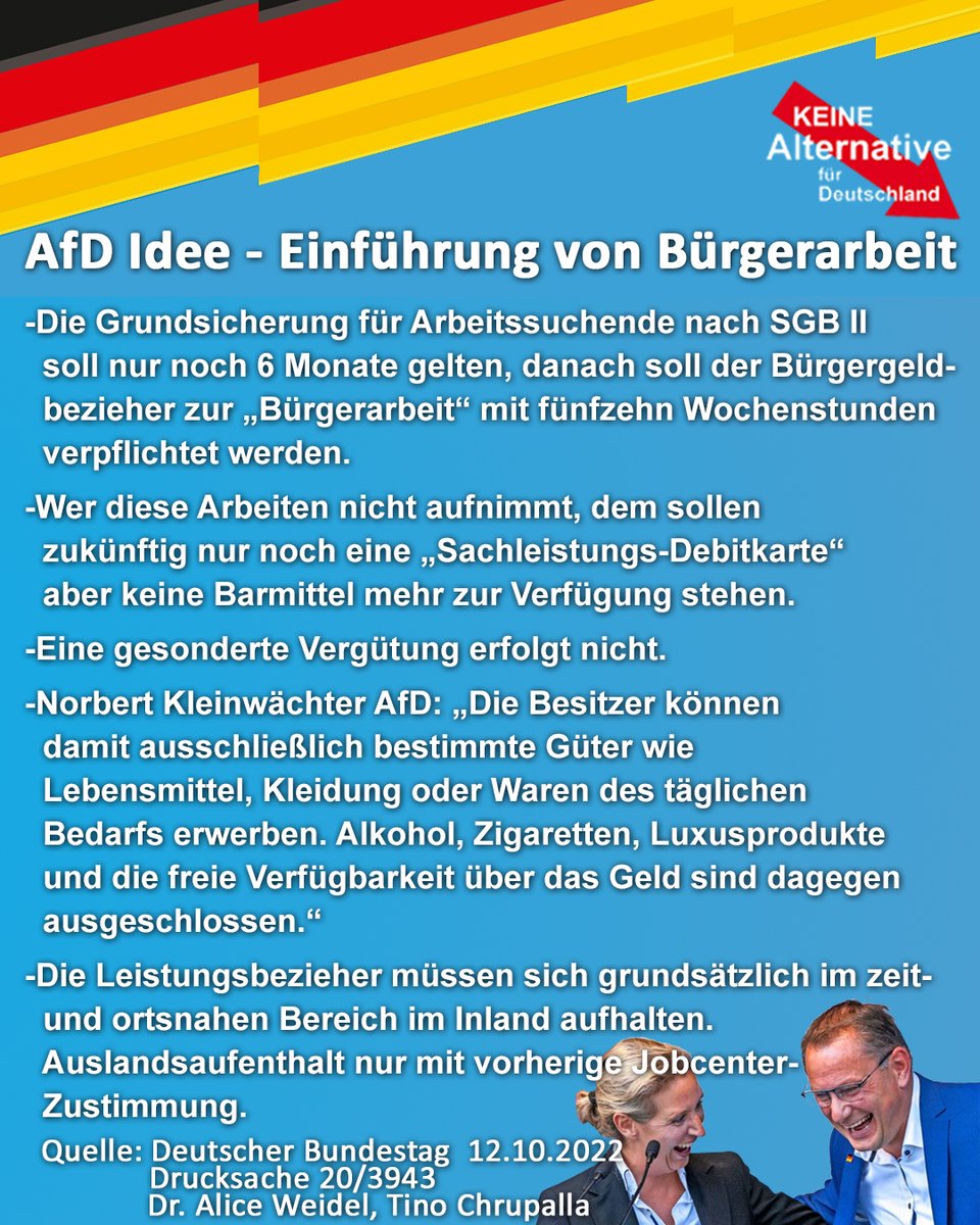 Hatten wir nicht schon mal den Reichsarbeitsdienst? Viel Spaß Hartz IV Empfänger, die ihr AfD gewählt habt.