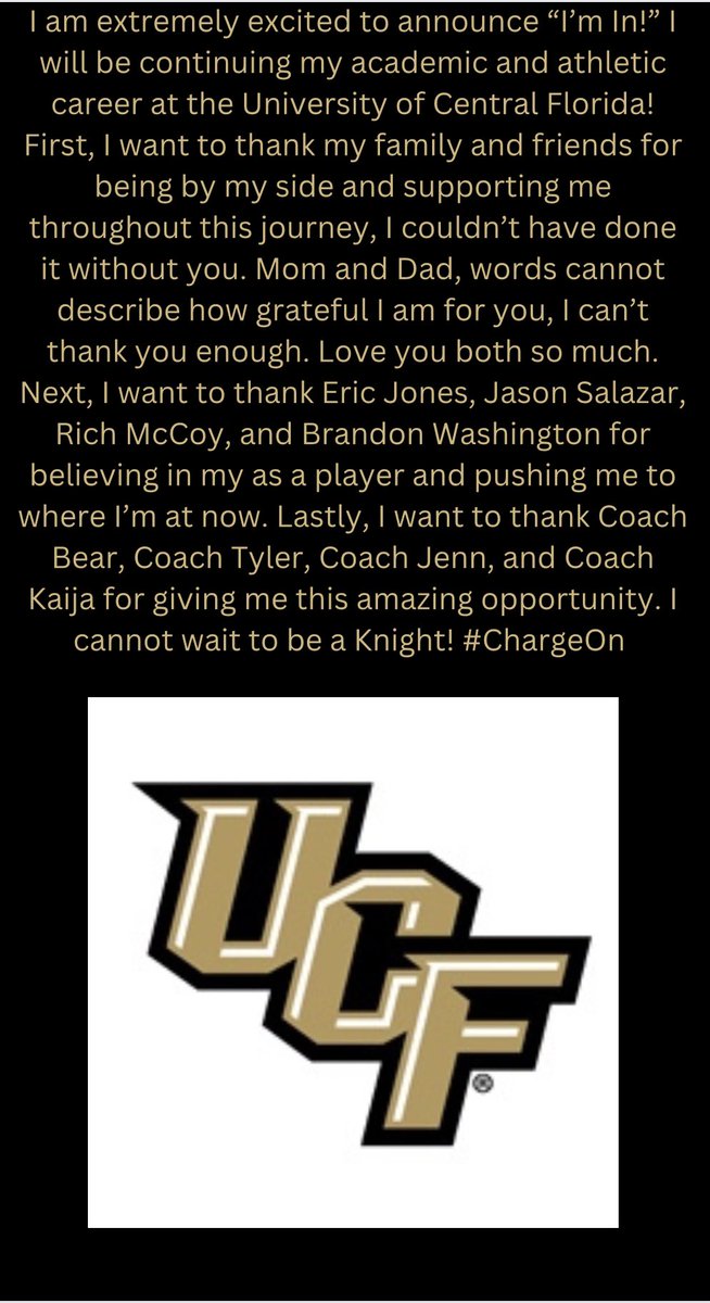 kyarnell77's tweet image. “I’M IN”Thank you so much @UCF_Softball I can’t wait to be a Knight! @CoachBallMalone @CoachTylerHeil @jenn_salling @kaija_gibson #ChargeOn @SelectFP06 @ejonesrockchalk