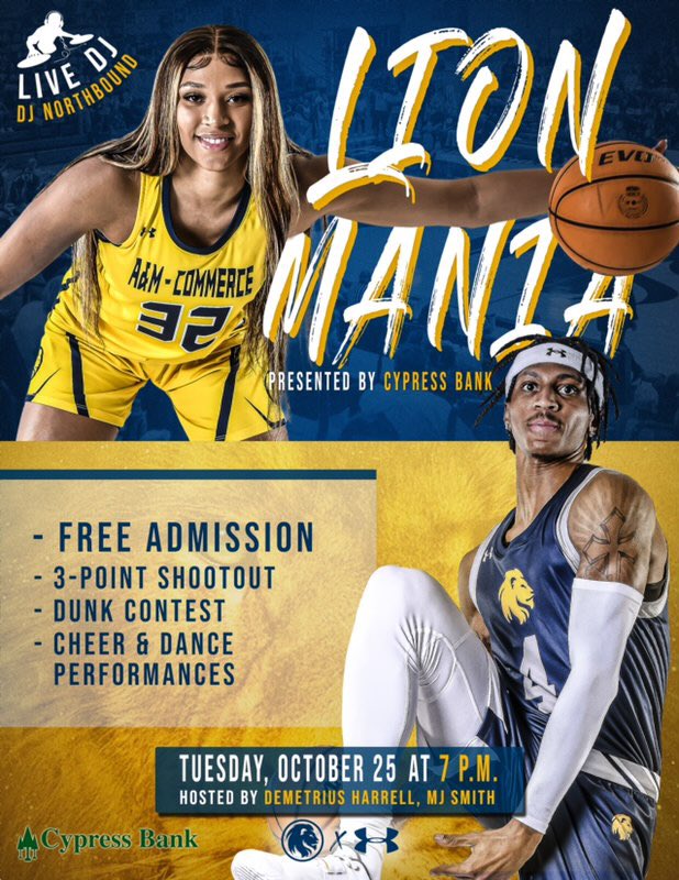 come out tonight for a good time &amp; kick off the basketball season with us!!! 🏀🤪 lion mania just might be the event of the year 👀👀👀 SEE YALL AT 7!!!

<a href="/KEMcCluney/">Keith McCluney</a>  <a href="/Lion_WBB/">East Texas A&M WBB</a>