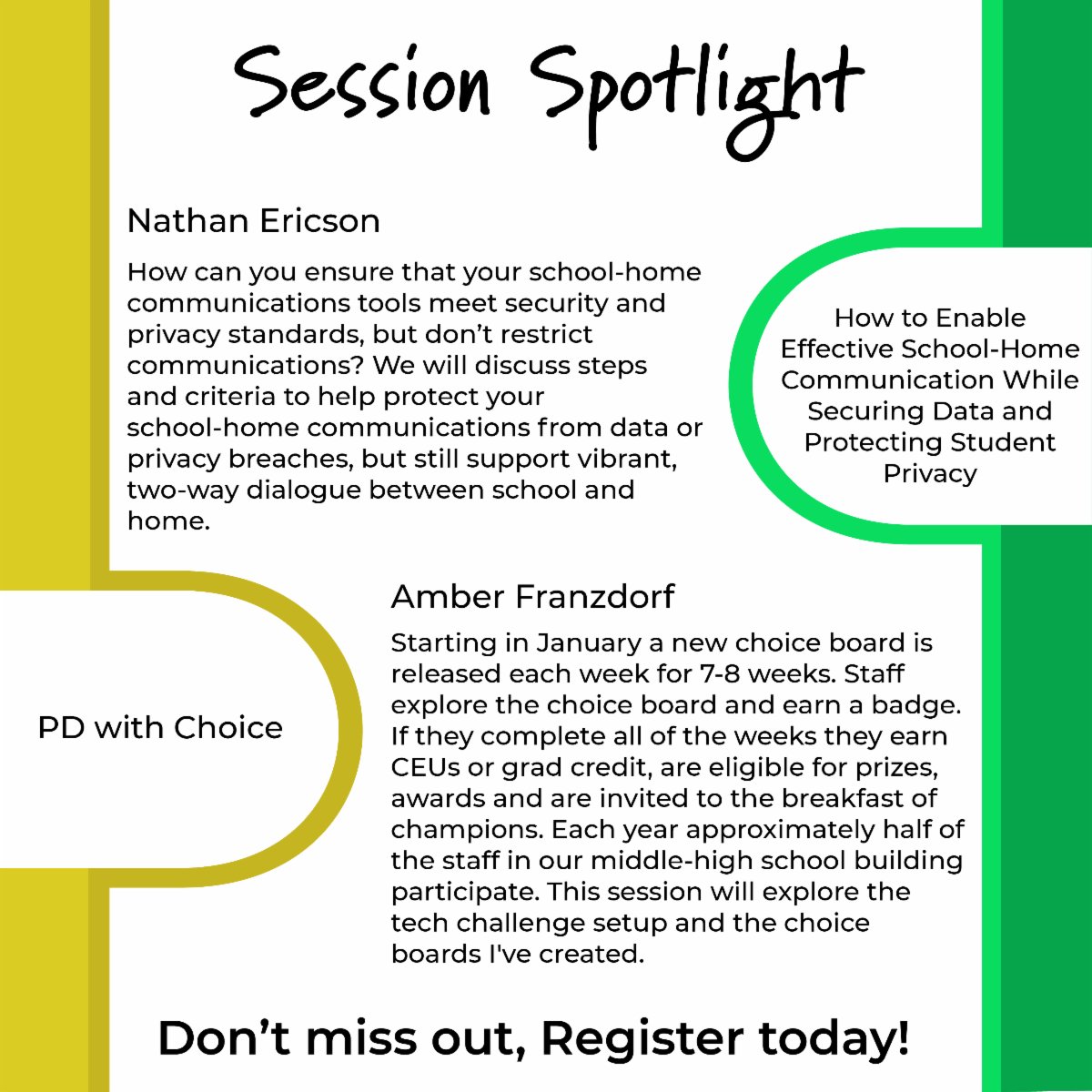Session Spotlight! Register to attend the sessions being offered at the Learn21 Ohio CoSN/ISTE Conference!
bit.ly/L21Conf
#OhioCoSN #L21Conf