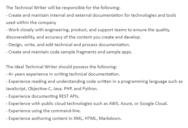 queenwyntir's tweet photo. Just got a headhunter inviting me to a job a Meta for Technical Writer with this description. "Experience reading and understanding code" is not typically required. Being able to digest information about coding and translate is one thing; wanting someone who can code is different https://t.co/4wG0ffN9jM
