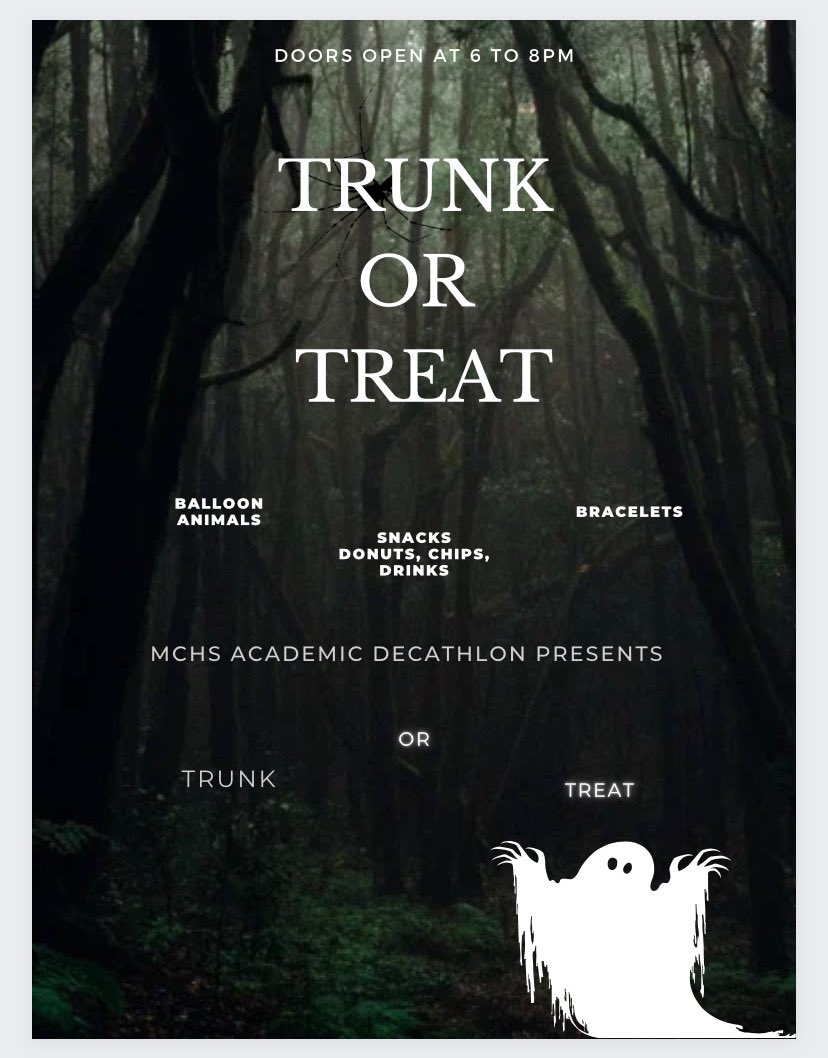 Make sure to stop by Academic Decathlon’s booth at Trunk or Treat tomorrow from 6 pm - 8 pm and see all the fun things we have planned !!