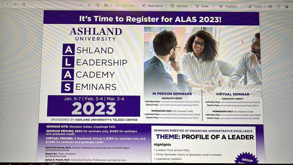 dsilverb1's tweet photo. Come register for the Ashland Leadership Academy Seminars (ALAS)! https://t.co/aZtdjsm2aU https://t.co/BtyBWTOBH5