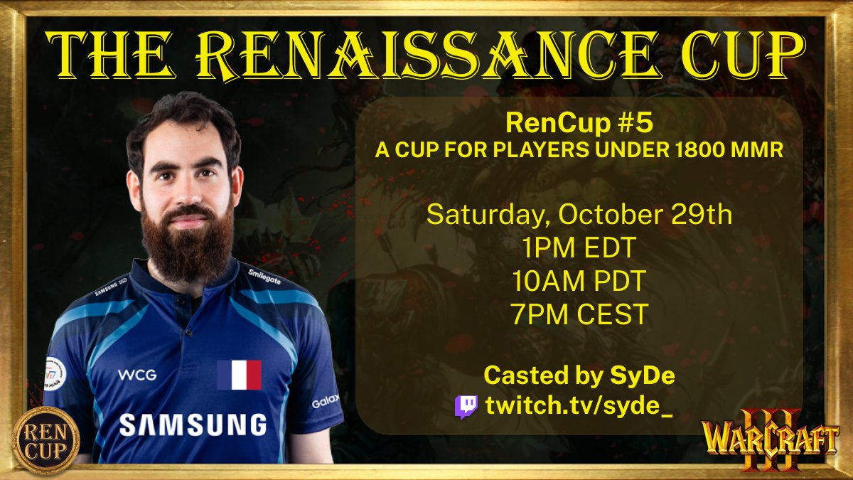 4 DAYS AWAY!

Prize pool has reached its cap already at $100 ($67 for 1st, $33 for 2nd) 

For the viewers, make sure you catch the cast on 
@FollowSyDe's stream: twitch.tv/syde_