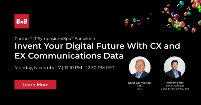 tinalundeensmit's tweet photo. Join @8x8's Colin Carmichael &amp; Andrew Lilly at #GartnerSYM - Barcelona on Nov. 7 to hear how you can shape your digital future with #CX &amp; #EX data that informs strategic planning for AI-powered automation, workflows &amp; process redesign. #XCaaS #UCaaS #CCaaS https://t.co/SvH7HX2W7G https://t.co/iIQDXAw9eF