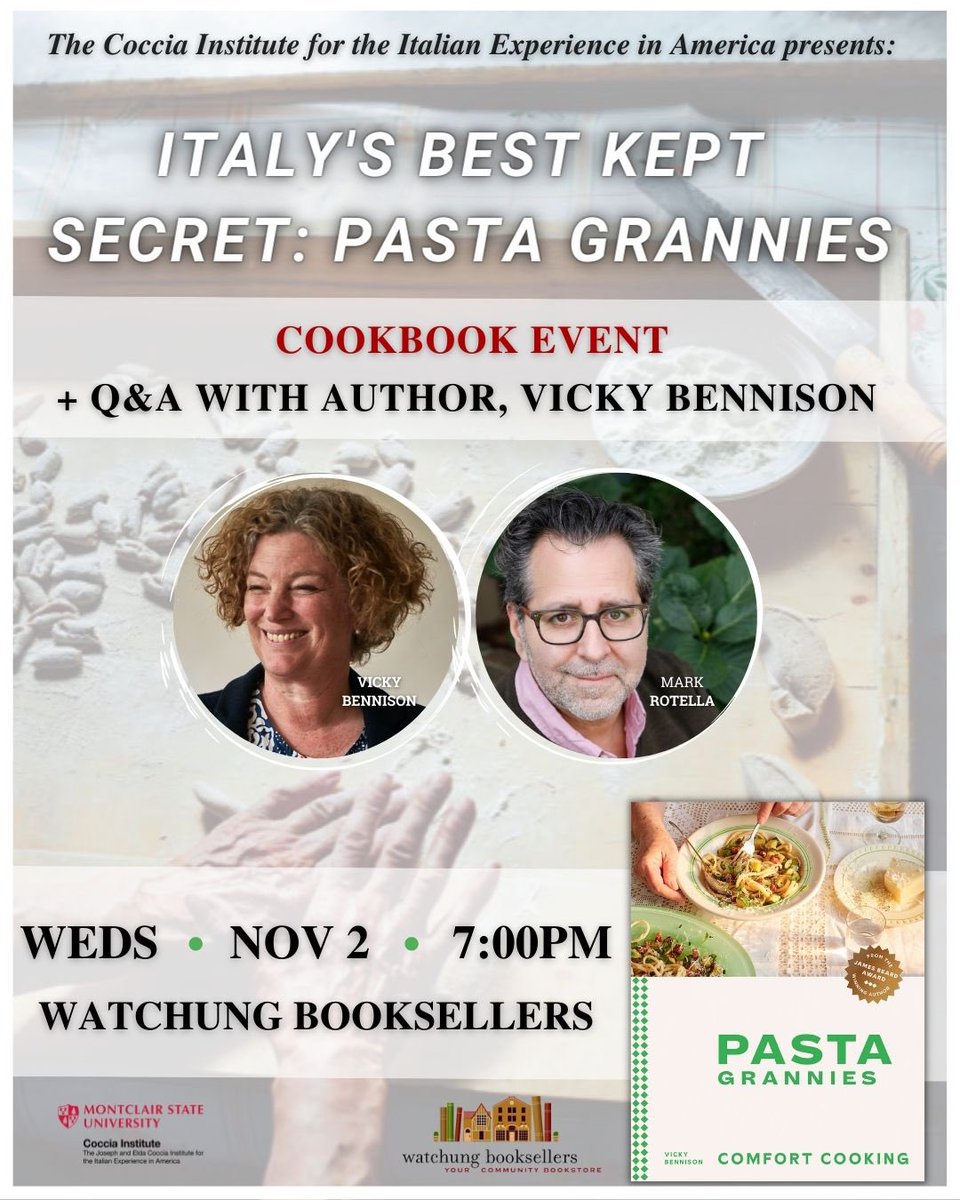 𝑰𝒕𝒂𝒍𝒚’𝒔 𝑩𝒆𝒔𝒕 𝑲𝒆𝒑𝒕 𝑺𝒆𝒄𝒓𝒆𝒕 🤫

In honor of #WorldPastaDay, we are thrilled to announce that we will be collaborating with <a href="/watchungbooks/">watchungbooksellers</a> in presenting Vicky Bennison, author of @pastagrannies next Wednesday, Nov 2nd at 7pm! 🍝

Join us for this FREE event!