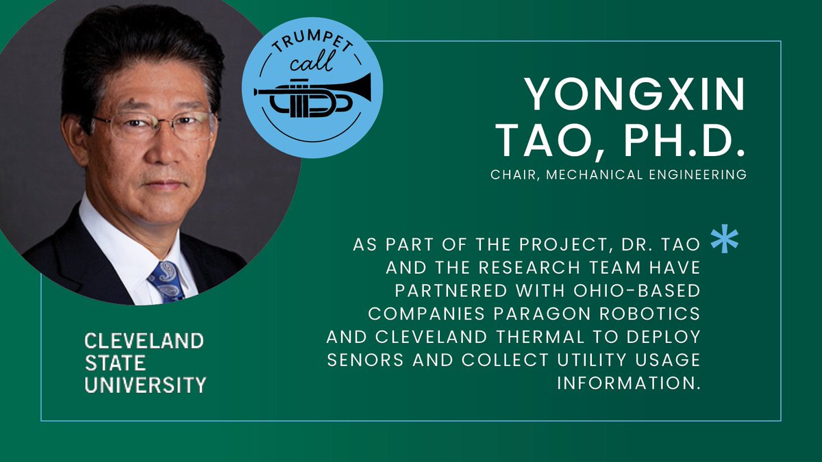 CSU_President's tweet photo. With a $1.2M grant from @ENERGY, Dr. Yong Tao leads a @CLE_State research team investigating century-old district energy systems. The team is developing advanced strategies to increase the energy & cost efficiency of utilities in cities across the US. #TrumpetCall https://t.co/7efhYFn32Z