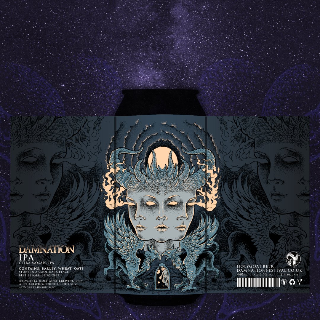 Damnation IPA - 5.5%
Citra Mosaic IPA
The first of three new releases available exclusively from our webstore from this Friday at 5pm

#HolyGoatBrewing  #Hailthegoat #mixedfermentation #Dundeebrewery #Dundee #IPA #DamnationIPA #Damnation #Citra #Mosaic #beer #scottishbeer