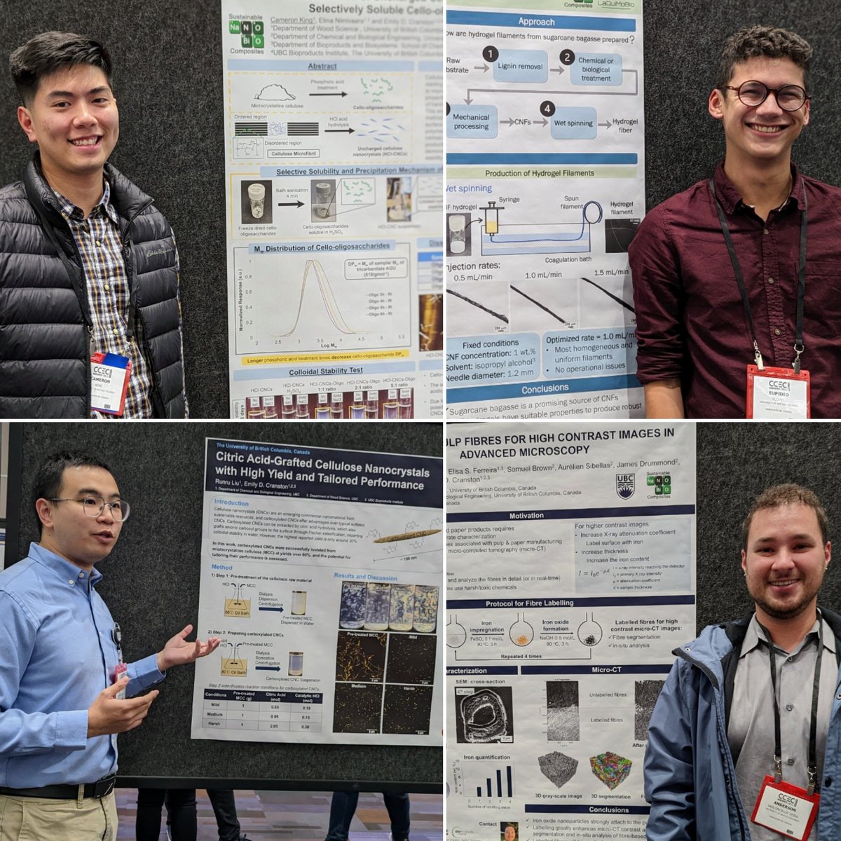 Emily D. Cranston - Research Group (@cranstonlab) on Twitter photo Tonight is #ccec2022 Vancouver's poster session! Come see these smiling faces & all the posters in our <a href="/UBCBioProducts/">UBC BioProducts Institute</a> Bioproducts & Bioinspired Materials symposium (you can look at other posters too - there are >120!) <a href="/i_camking/">Cam King</a> @EupidioScopel <a href="/TristanRunruLiu/">Tristan R. Liu</a> <a href="/andersontvveiga/">Anderson Veiga</a> Tonight is #ccec2022 Vancouver's poster session! Come see these smiling faces & all the posters in our <a href="/UBCBioProducts/">UBC BioProducts Institute</a> Bioproducts & Bioinspired Materials symposium (you can look at other posters too - there are >120!) <a href="/i_camking/">Cam King</a> @EupidioScopel <a href="/TristanRunruLiu/">Tristan R. Liu</a> <a href="/andersontvveiga/">Anderson Veiga</a>