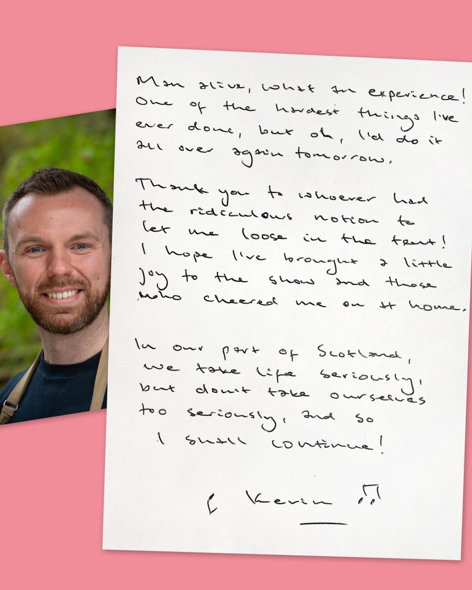 “Thank you to whoever had the ridiculous notion to let me loose in the tent!” Here’s dear Kevin’s lovely letter to all you Bake Off fans. #GBBO