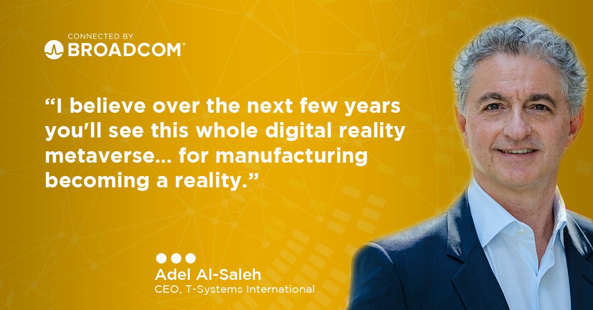 In the latest #ConnectedByBroadcom, @adel_al_saleh, @tsystemscom CEO, spoke with @Broadcom’s @nvcidambi about the future of #metaverse and #immersivetech. Watch the full episode to get more of his insights: bit.ly/3TodUuS