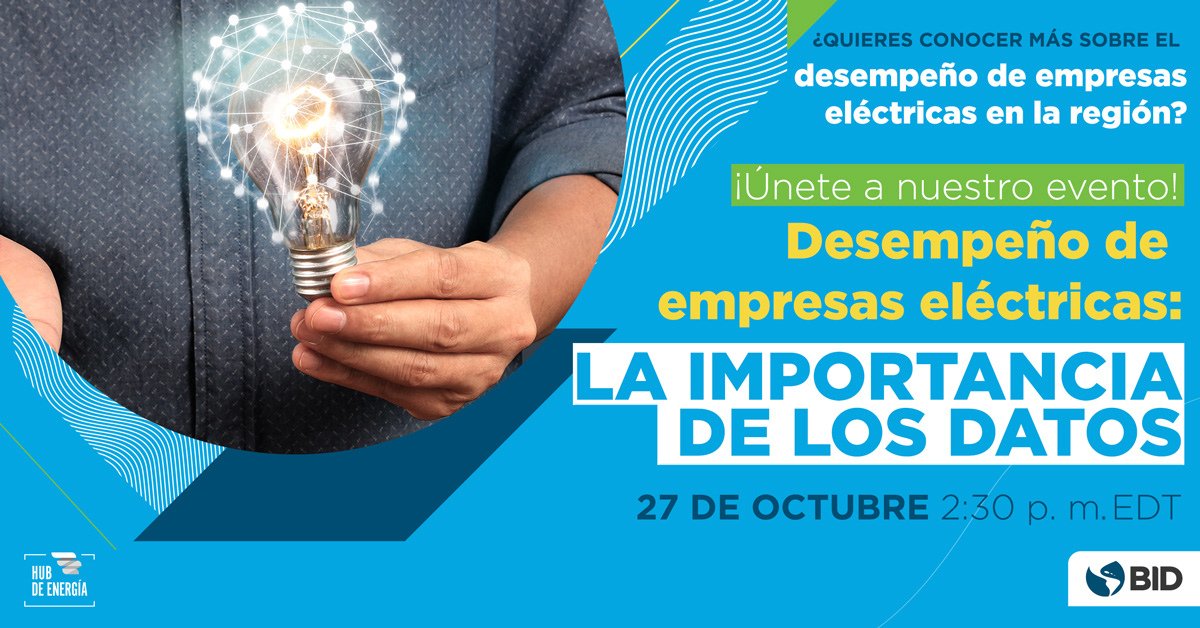 Conoce más sobre cómo están desempeñándose las empresas eléctricas de nuestra región en nuestro evento sobre innovación de datos y presentación de Electrokit y Electrorating 
🗓: Jueves  2⃣7⃣ de octubre, 2:30 - 4:00 p. m. (EDT)
📝: bddy.me/3D9XaBd