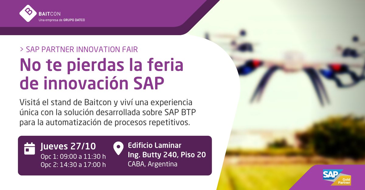 baitcon_gd's tweet photo. No te pierdas la feria en donde podrás conocer los desarrollos y aplicaciones más innovadoras desarrolladas en SAP Business Technology Platform. Visitá nuestro stand y viví una experiencia enriquecedora 🙌🏻 

👉 Inscribite acá: https://t.co/ftb4UR5oHg 

#Baitcon #GrupoDatco #SAP https://t.co/wWO2TuKH7M