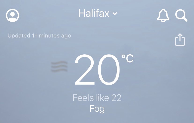 Halifax: 20°C and feels like fog