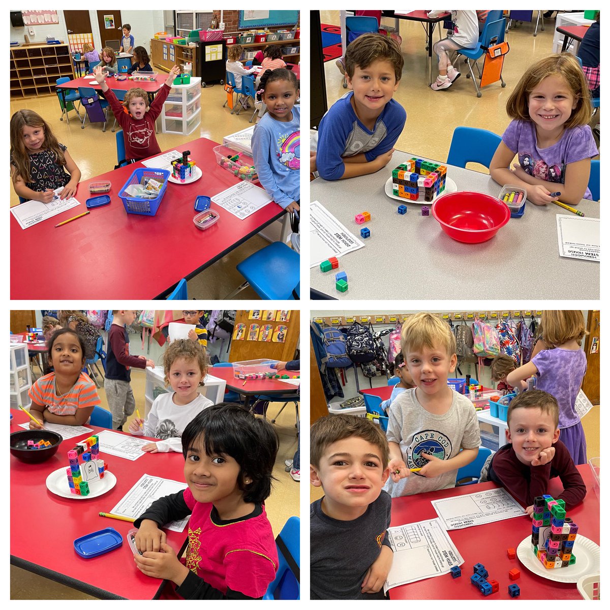 MrsShapiroK15's tweet photo. Halloween STEAM activity! Today we read Ten Timid Ghosts and collaborated with a team to construct a haunted house that could stand up on its own and fit our ghost inside! @BetsyRossMahwah https://t.co/k949d7eI0N