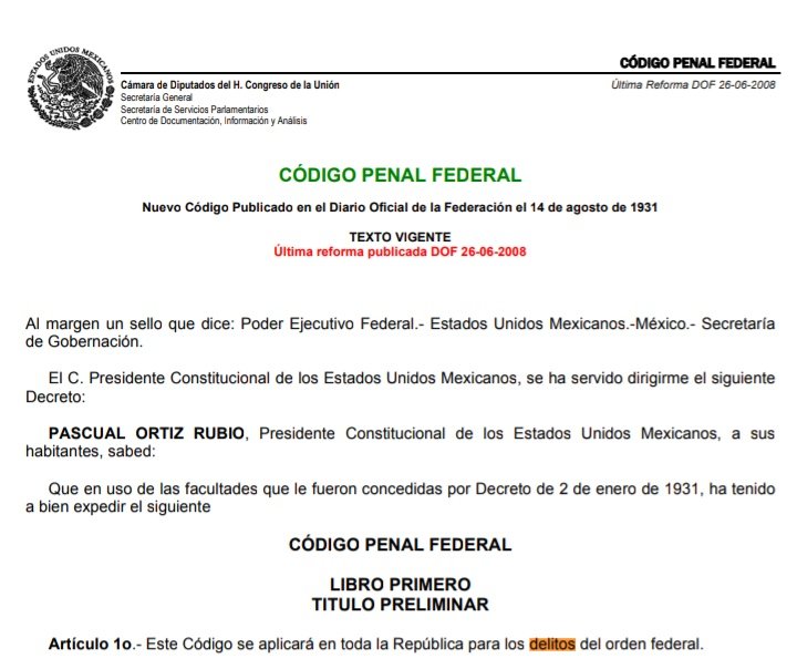 Ariadna_000's tweet photo. @GatitaGolosa777 @BCF951 @drluchito_20 @lorena5sur Código Penal Federal Mexicano.

Dicho Código aplica para los delitos de orden federal y describe las sanciones para cada delito.

Un aborto es privar de la vida a un descendiente consanguíneo.

El aborto se encuentra en el código como delito. https://t.co/XZpQlUQBWR