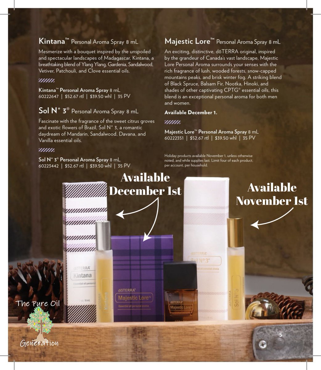 Pureoilgen's tweet photo. 🎄doTERRA 2022 Holiday Gift!!🎄 
New doTERRA Majestic Lore Personal Aroma and back by popular demand Kintana &amp; Sol No. 3 Personal Aroma.

New customers click here: https://t.co/X4ODAtNgDM
#doterraessentialoil #pureoilgeneration #ichoosedoterra #holiday #gifts https://t.co/922clMEJVb