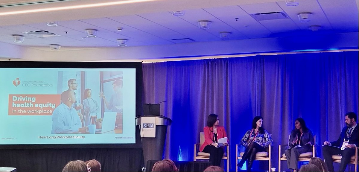 NancyatHeart's tweet photo. Making #healthequity a workplace priority improves employee and community health. Thank you #AHACEORoundtable representatives @aboutKP's @mariatdee & @DeloitteUS' Elizabeth Baca for sharing company strategies that work during #SHRMInclusion. https://t.co/Rc08VSPFFe