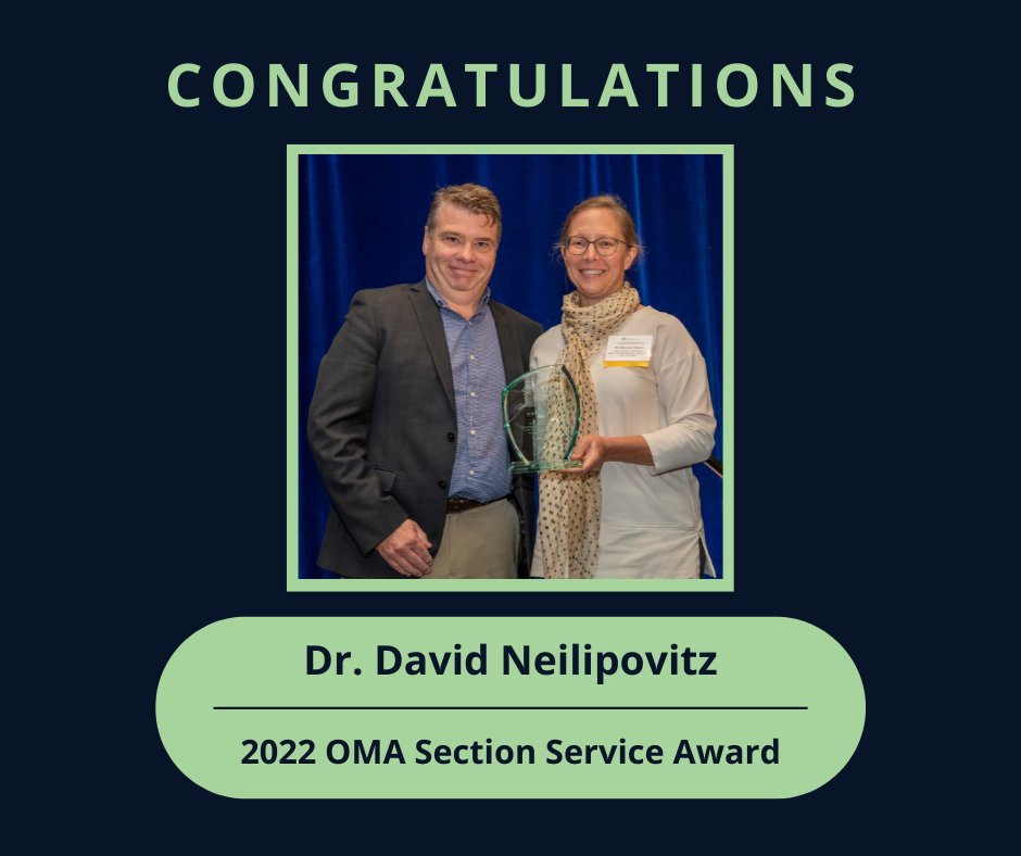 Congratulations to Dr. David Neilipovitz, who received a 2022 @OntariosDoctors Section Service Award at our AGM in recognition of his significant service to Ontario's Anesthesiologists! Read more: ontariosanesthesiologists.ca/oma-section-se… #BeyondTheMask @DrNeilipovitz @OttawaHospital @uOttawaMed