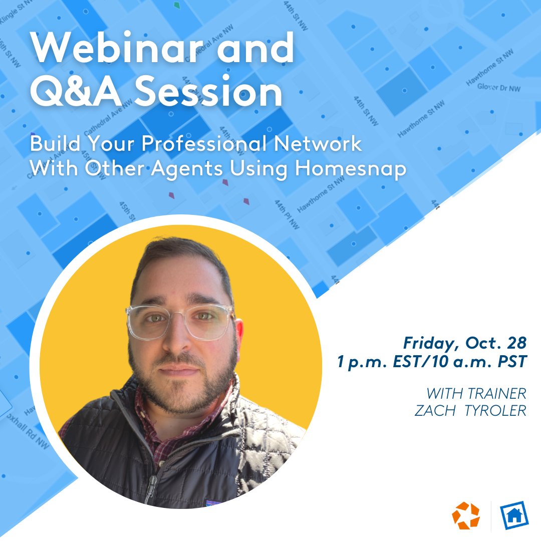 Homesnap's tweet photo. Interested in getting to know other agents? Our trainer Zachary will show you how at our Friday webinar! Join us at 1 p.m. EST / 10 a.m. PST.
Register here: https://t.co/sbi59oU5X6
#Homesnap #RealEState #RealEstateTips https://t.co/mwfdO1OhEt