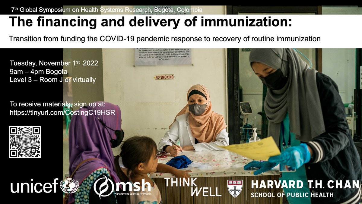 UNICEF Health (@unicefhealth) on Twitter photo Attending #HSR2022?
Don’t miss our session on immunization financing and delivery with speakers from <a href="/HarvardChanSPH/">Harvard T.H. Chan School of Public Health</a>, <a href="/JSIhealth/">JSI | Better health & education outcomes. For all.</a>, <a href="/LSHTM_GHECO/">Global Health Economics Centre</a>, <a href="/MSHHealthImpact/">MSH</a>, <a href="/ThinkWellGlobal/">ThinkWell</a> <a href="/UNICEF/">UNICEF</a>
SAVE THE DATE: Tuesday, Nov 1st | 9:00-4:00
For info: tinyurl.com/CostingC19HSR Attending #HSR2022?
Don’t miss our session on immunization financing and delivery with speakers from <a href="/HarvardChanSPH/">Harvard T.H. Chan School of Public Health</a>, <a href="/JSIhealth/">JSI | Better health & education outcomes. For all.</a>, <a href="/LSHTM_GHECO/">Global Health Economics Centre</a>, <a href="/MSHHealthImpact/">MSH</a>, <a href="/ThinkWellGlobal/">ThinkWell</a> <a href="/UNICEF/">UNICEF</a>
SAVE THE DATE: Tuesday, Nov 1st | 9:00-4:00
For info: tinyurl.com/CostingC19HSR