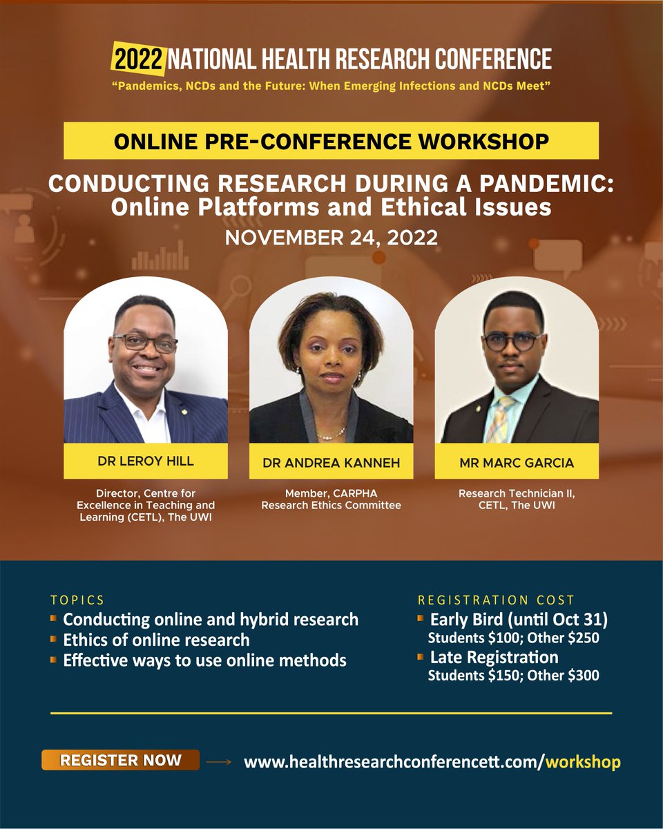 Interested in developing your research skills🤔? Register for the 2022 NHRC Pre-Conference Workshop hosted on November 24, 2022. 👉 Follow the link to register: healthresearchconferencett.com/workshop