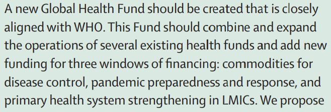 In a recent report, the Lancet @Commissioncovid explicitly calls for a new Global Health Fund that brings together systems investments for pandemic preparedness and response and #PHC. We look forward to seeing these issues on the table during 2023 HLMs. bit.ly/3srQ1az
