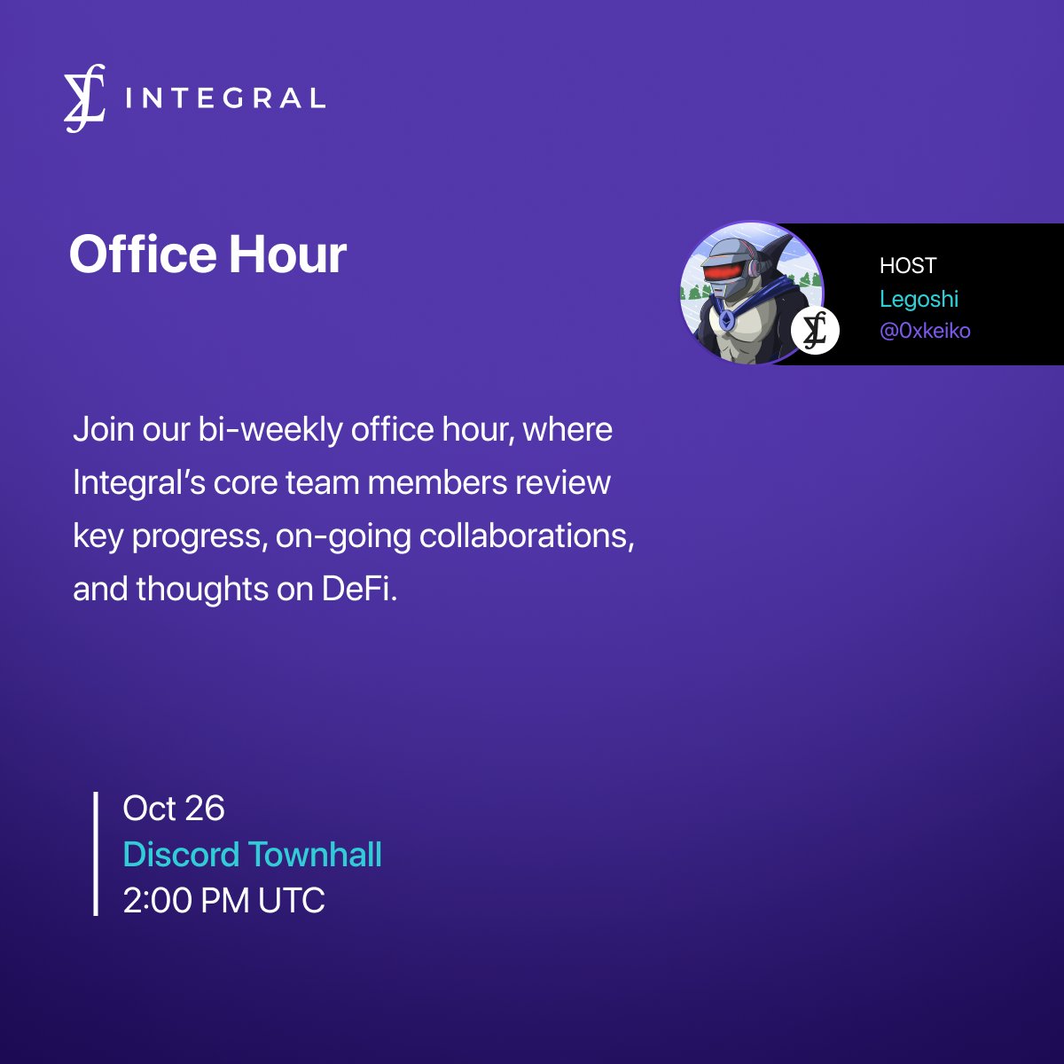 Join us for our next Office Hour tomorrow, 10/26 at 2 PM UTC. We look forward to seeing you there! discord.gg/c5d4hSCM?event…
