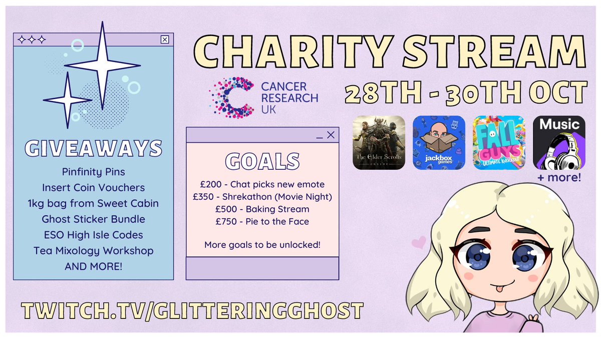 GlitteringGh0st's tweet photo. This weekend 😱
3 days of community games and live music, all in aid of Cancer Research UK ♥️

So many amazing prizes up for grabs too!
Make sure to stop by and join in the fun 🎉

https://t.co/KiPVBaNzCV https://t.co/sfdpH09TZu