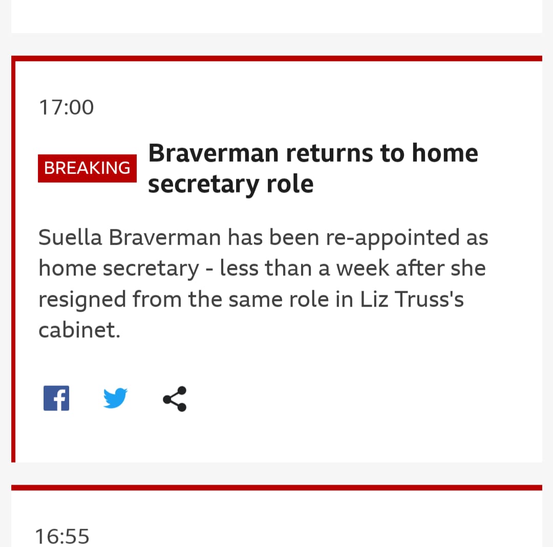 Last week Braverman was forced to resign due to a serious breach of ministerial rules.... This week she has been reappointed as Home Secretary?? #GeneralElectionN0W