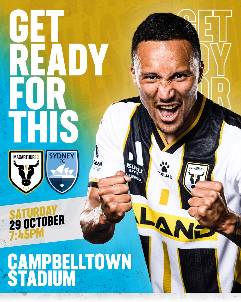 Get ready to back the Bulls this Saturday! We go up against Sydney FC in the first Sydney Derby of our season. 📆 Saturday 29th October ⏰ 7:45pm 🏟️ Campbelltown Stadium Secure your seats today 👉 ow.ly/jgOE50LiKLQ #WeAreTheBulls
