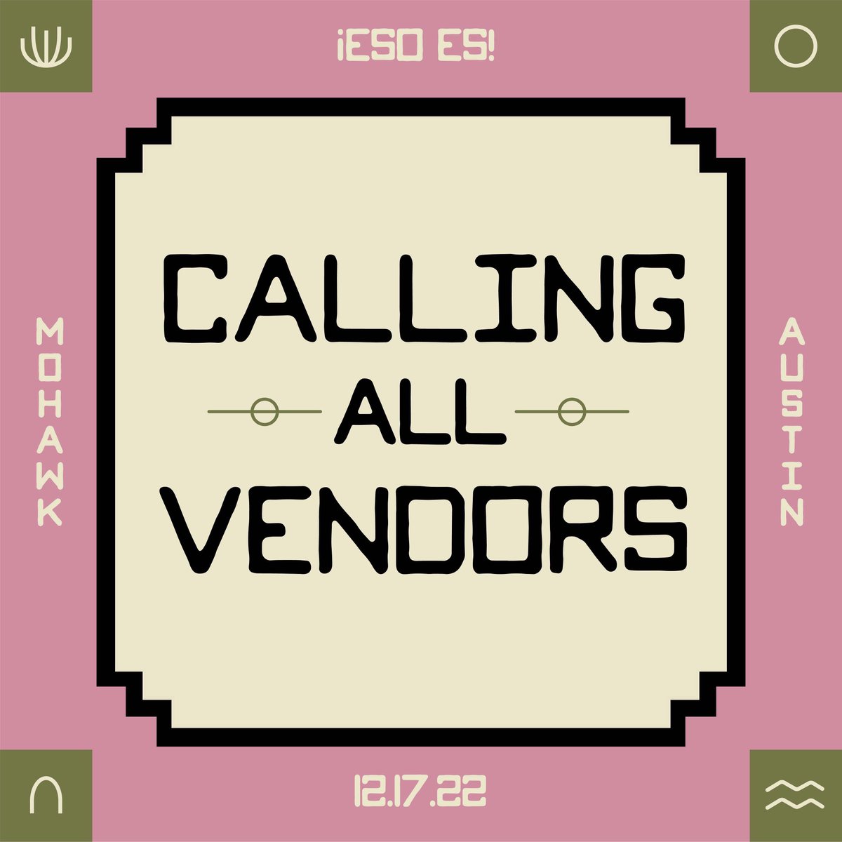 Oye! We're looking for vendors to set up shop at our big ass fiesta at <a href="/mohawkaustin/">Mohawk Austin</a> on 12/17! Share this with your fav tiendita and have them fill out the vendor registration form linked in our bio.

Vendors will be announced soon! ✨💞