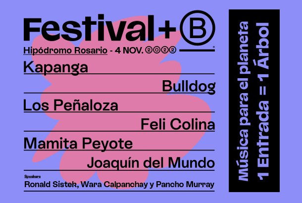 RosarioShows's tweet photo. 🎟️🌲Por cada entrada se plantará 1 árbol en el Bosque de los Constituyentes y en la Reserva La Boca (Humedal Isla Sirgadera) 
🎶Kapanga
🎶Bulldog
🎶Feli Colina
🎶Joaquín del Mundo
🎶Mamita Peyote 

FESTIVAL +B
Un encuentro que despierta e impulsa la conciencia social y ambiental. https://t.co/tBhE9c6dWF